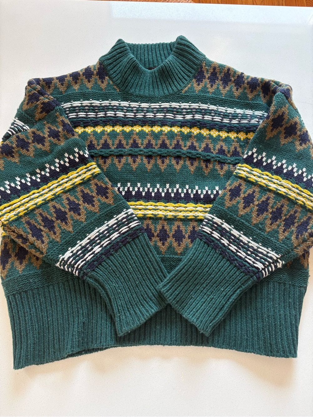 rag & bone Green, Cream & Navy Textured Knit Sweater